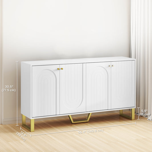 HOMCOM Sideboard Buffet Cabinet with 4 Doors, Modern Storage Cabinet with Adjustable Shelves & Center Leg, White