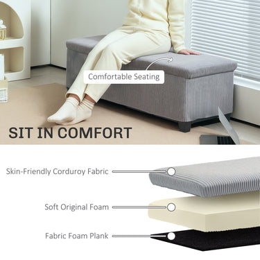 HOMCOM 44 Inches Ottoman with Storage, Lid, Legs, Corduroy End of Bed Bench for Living Room, Bedroom, Entryway, Light Grey