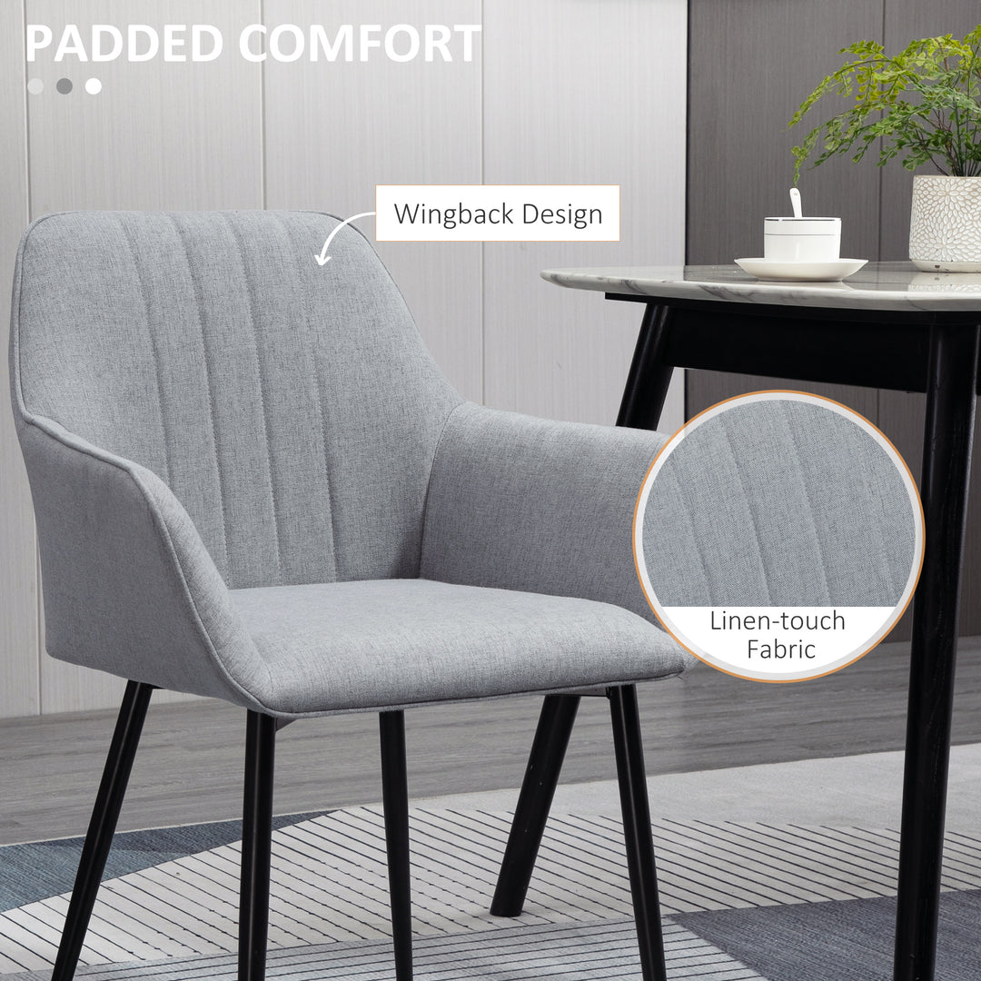 HOMCOM Dining Chairs Set of 2, Linen Upholstery Accent Chair with Back, Armrest, Metal Legs, Dark Grey