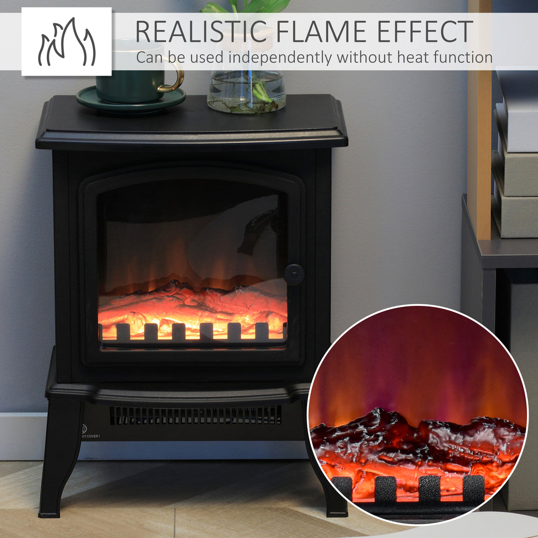 HOMCOM Electric Fireplace Heater, Freestanding Fireplace Stove with Realistic Flame Effect, Overheat Safety Protection, 750W/1500W, Black