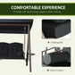 Outsunny Outdoor Patio 3-Person Steel Canopy Cushioned Seat Bench Swing with Included Side Trays & Padded Comfort, Black