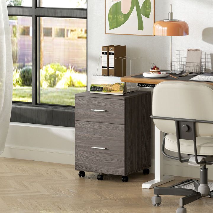Vinsetto Mobile Filing Cabinet, Vertical File Cabinet with 2 Drawers, Wheels, for Letter or A4 File, Natural