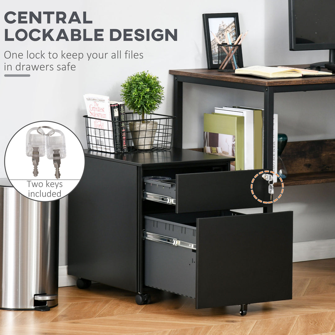 Vinsetto Lockable File Cabinet, Steel Filing Cabinet on Wheels for Legal, A4, Letter Size, with Pencil Tray for Home Office