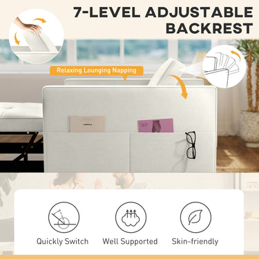 HOMCOM Convertible Chair Bed, Pull Out Sleeper Chair with USB, Adjustable Backrest, Small Velvet Futon Sofa Bed, Cream White