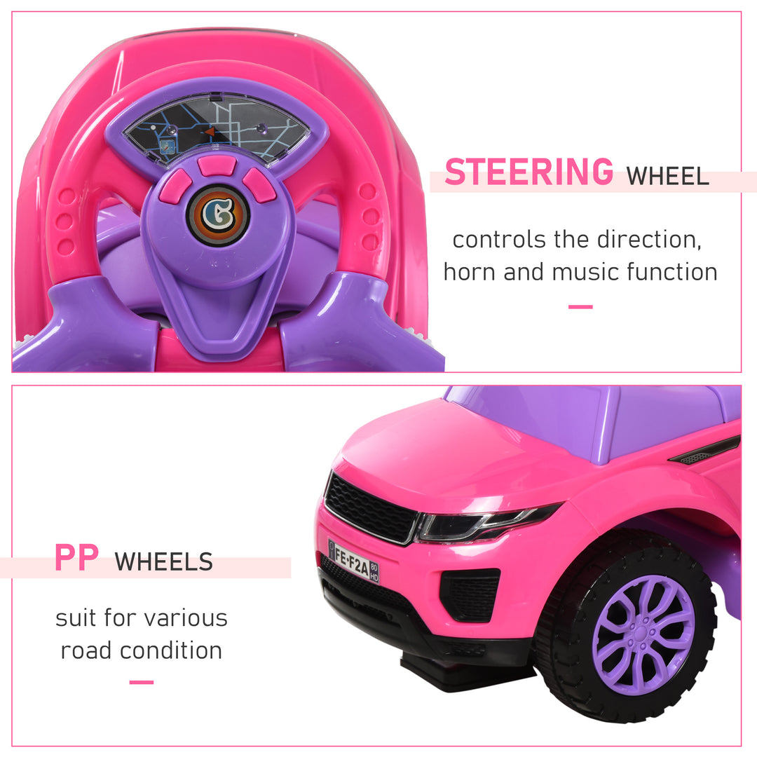 Aosom 2 In 1 Kid Ride on Push Car Stroller Sliding Ride on Car with Horn Music Light Function Secure Bar Ride on Toy for Boy Girl Toddlers 1-3 Years Old Pink