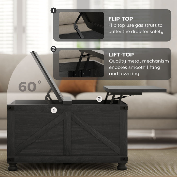 HOMCOM Coffee Table with Lift Top, 32" Farmhouse Center Table with Hidden Compartment for Living Room, Antique White