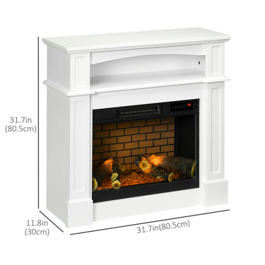 HOMCOM Electric Fireplace with Mantel, Freestanding Heater Corner Firebox with Remote Control, 700W/1400W, White