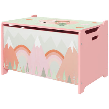 Qaba Toy Box with Lid, Toy Chest Storage Organizer for Bedroom with Safety Hinge, Pink