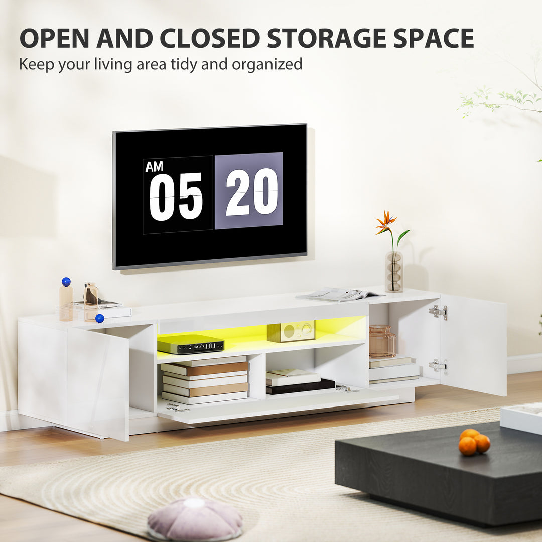 HOMCOM Entertainment Center with RGB LED Lights, TV Stand for 65-85 Inch TV, Modern TV Table for Living Room, High Gloss White