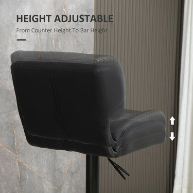 HOMCOM Swivel PU Leather Barstools Set of 2 Adjustable Bar Stools with Footrest Back for Kitchen Counter Dining Room Black