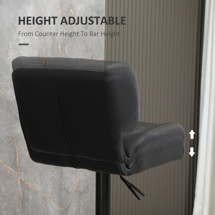 HOMCOM Swivel PU Leather Barstools Set of 2 Adjustable Bar Stools with Footrest Back for Kitchen Counter Dining Room Black