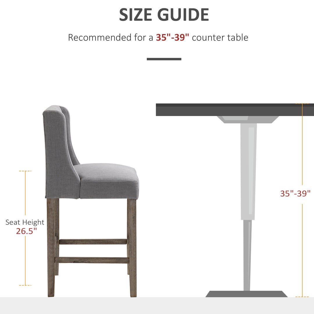 HOMCOM Modern Counter Bar Stools Tufted Upholstered Counter Chairs Set of 2 for Kitchen, Beige