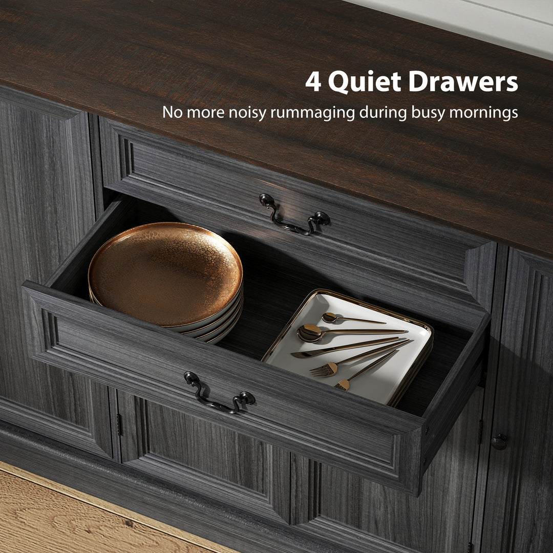 HOMCOM Farmhouse Sideboard with Charging Station and Thickened Top, 58" Buffet Cabinet with 2 Soft-Close Drawers, White