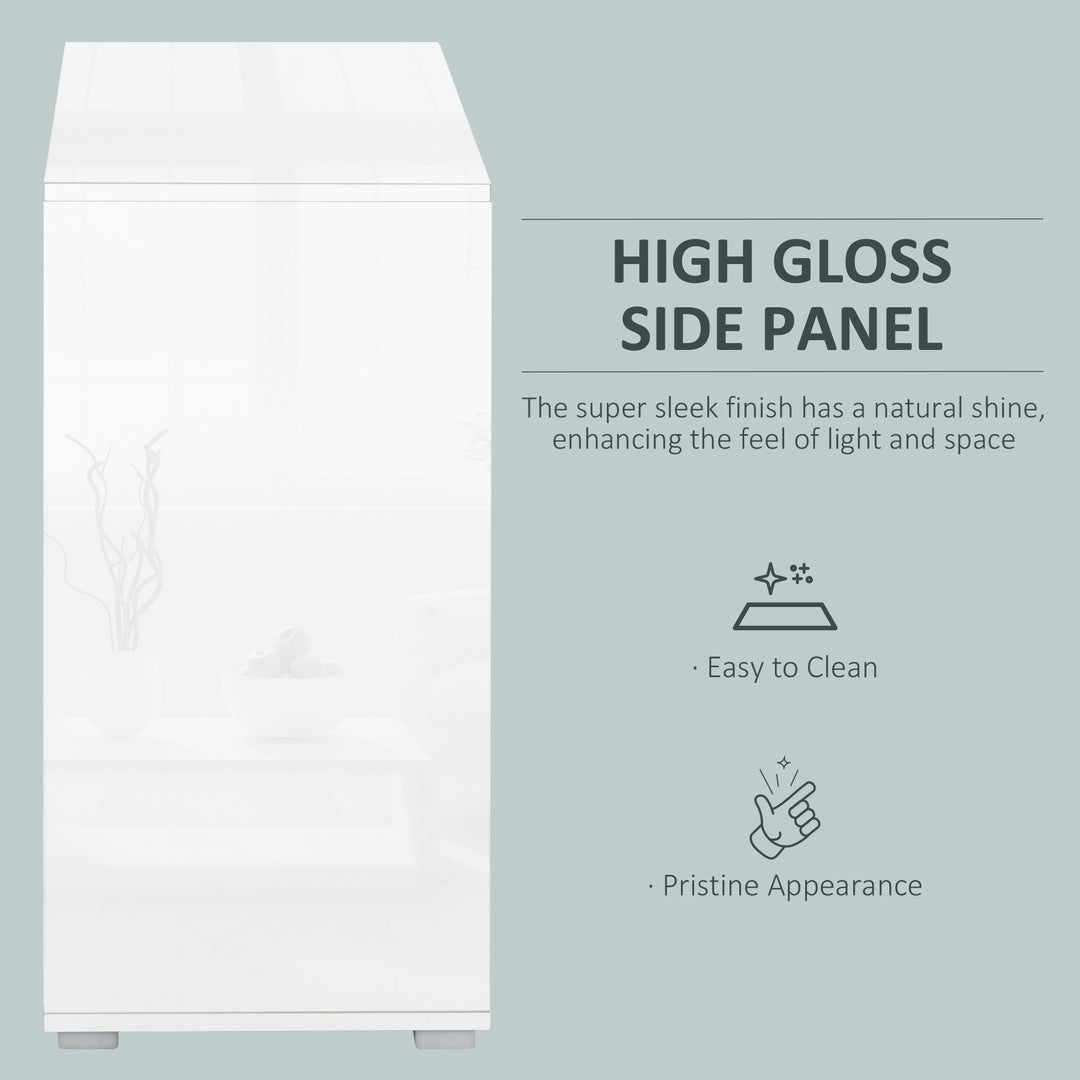 HOMCOM High Gloss Buffet Sideboard with 2 Drawers, 2 Doors and Adjustable Shelf, Kitchen Storage Cabinet with Push Open Design, White