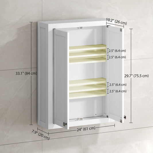 HOMCOM Bathroom Cabinet Wall Mounted, Modern Bathroom Wall Cabinet with 2 Doors and 2 Adjustable Shelves, White