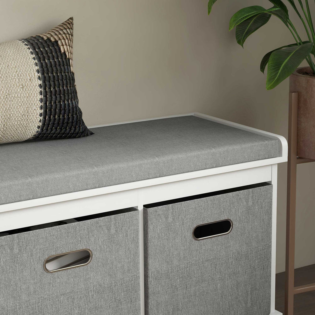 HOMCOM Shoe Storage Bench with Seat, Entryway Bench Seat with Cushion, 3 Fabric Drawers for Hallway, Grey