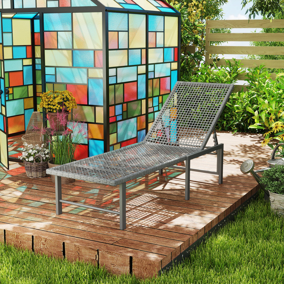 Outsunny Set of 2 Wicker Chaise Lounge Chair Outdoor Patio Lounger with 5 Adjustable Back, Wheels, Cushion and Armrests, Blue