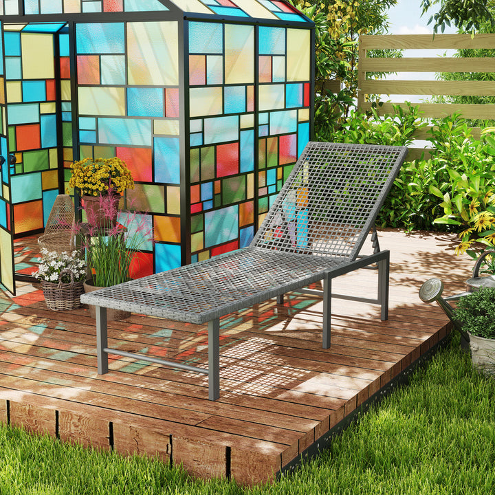 Outsunny Set of 2 Wicker Chaise Lounge Chair Outdoor Patio Lounger with 5 Adjustable Back, Wheels, Cushion and Armrests, Blue