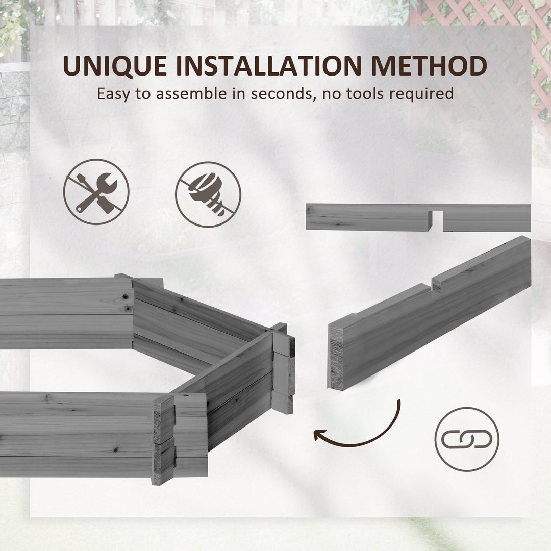 Outsunny 39" x 36" Screwless Hexagon Planter Box, Raised Garden Bed, Herb Garden for Vegetables, Flowers, Grey