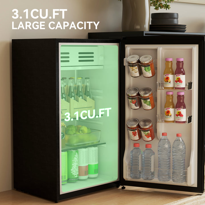 HOMCOM Retro Mini Fridge, 3.1 Cu. Ft Single Door Compact Refrigerator with Adjustable Thermostat, 2 Glass Shelves, Black