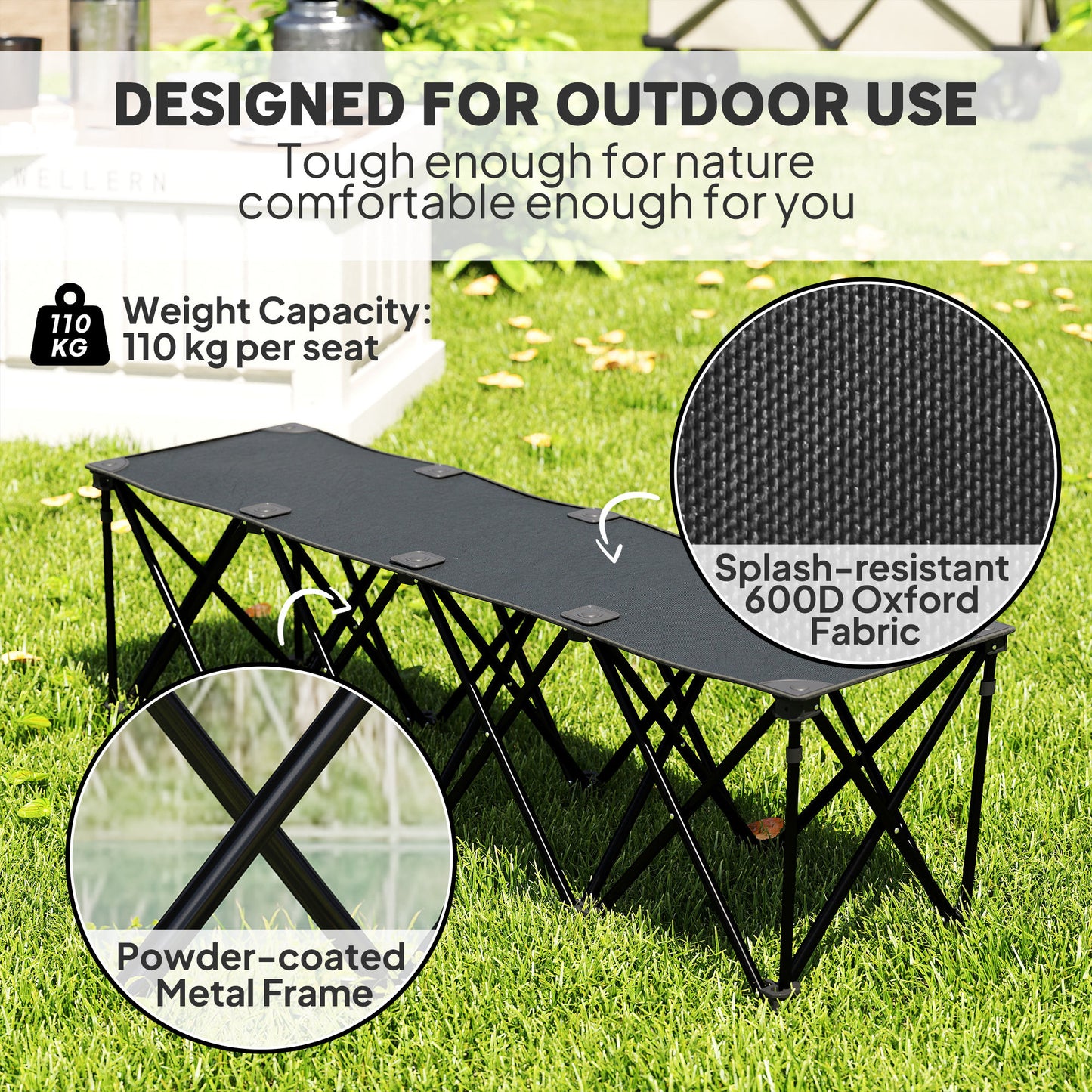 Outsunny Portable 6-Seater Folding Camping Chair, Team Bench Chair with Carry Bag for Soccer Football Team, No Assembly