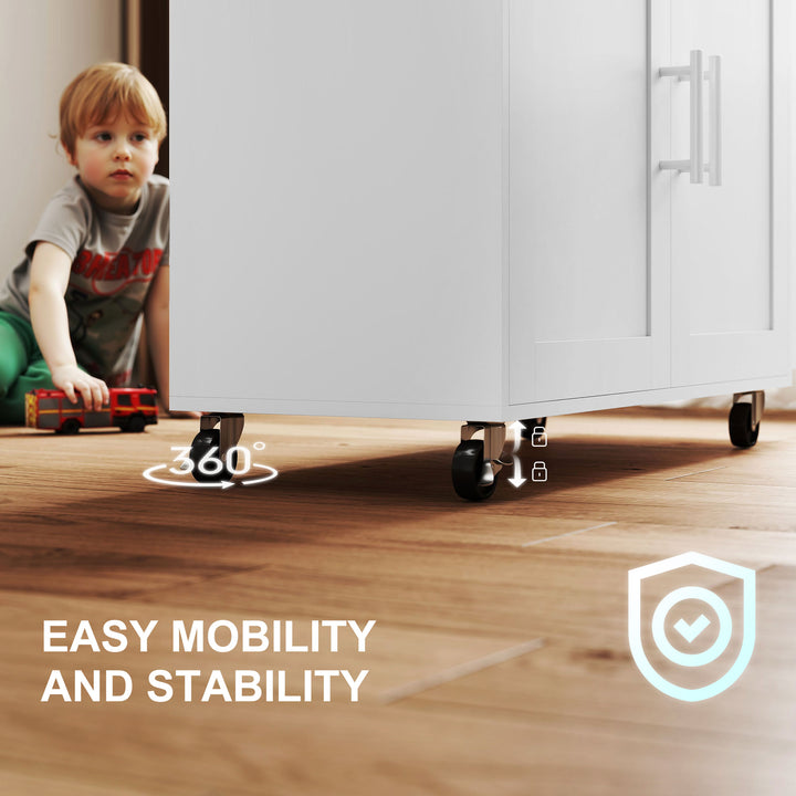 HOMCOM Kitchen Island with Storage, Rolling Kitchen Cart with Foldable Drop Leaf, Power Outlet and USB Ports, White