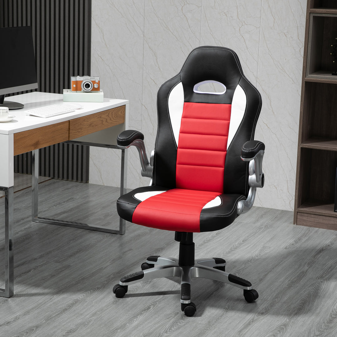 HOMCOM Racing Gaming Chair PU Leather Office Chair Executive Computer Desk Chair with Adjustable Height, Flip Up Armrest, Swivel Wheels, Blue