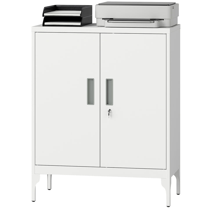 HOMCOM Office Storage Cabinet with Lock, Filing Cabinet with Adjustable Shelves and Doors for Home Office, Garage, White