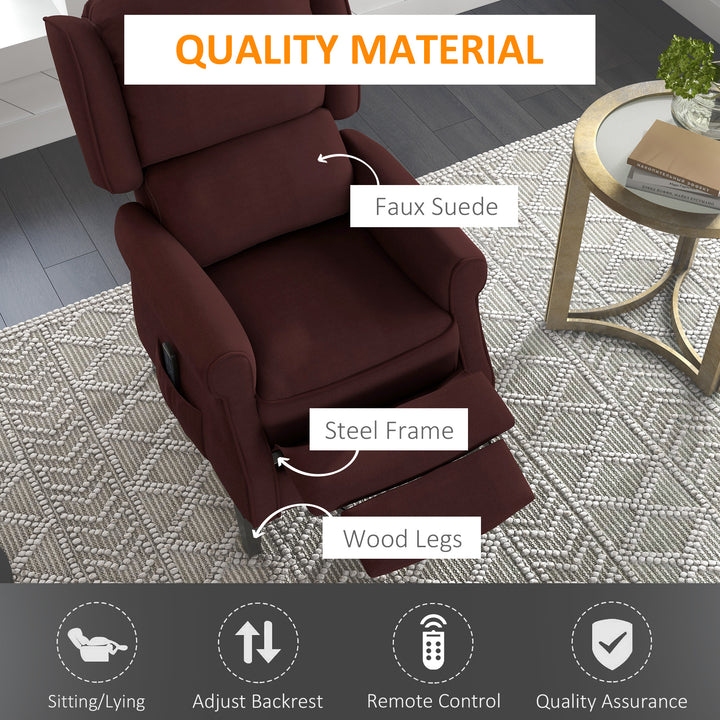 HOMCOM Massage Recliner Chair for Living Room, Push Back Recliner Sofa, Suede Wingback Reclining Chair with Extendable Footrest, Wood Legs, Remote Control, Side Pockets, Black