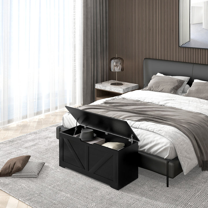 HOMCOM 39.4 Inches Storage Chest, Storage Trunk with 2 Safety Hinges, Wooden Box for Living Room, Black Wood Grain