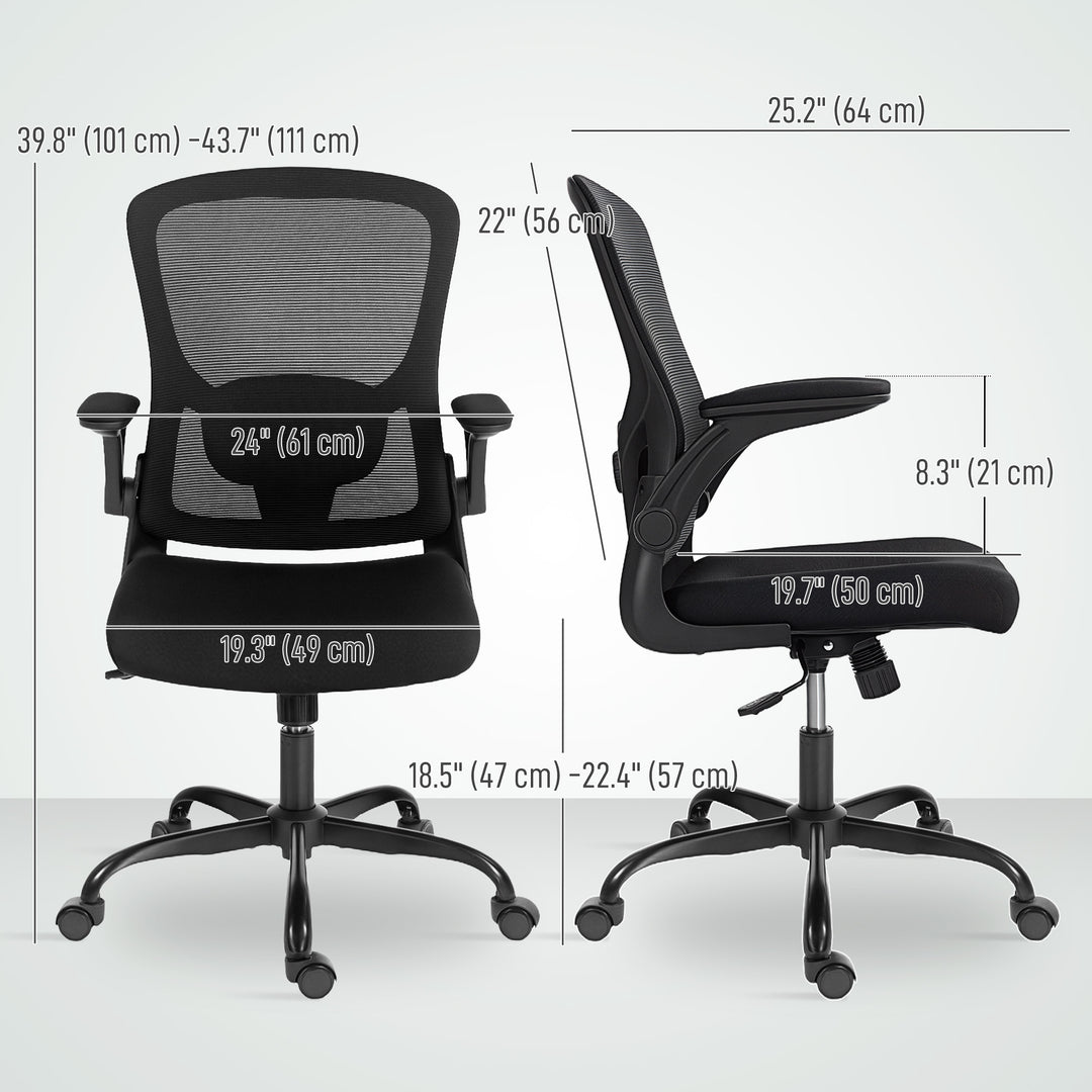 HOMCOM Ergonomic Mesh Office Chair with 4D Lumbar Support, Swivel Desk Chair with Flip-up Armrests, Tilt Function, Grey