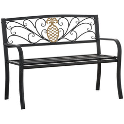 Outsunny 2 Seater Garden Bench 45" x 21.75" x 35.5" Steel Frame Loveseat forÂ Yard,Â Lawn,Â Porch,Â Patio,Â Black and Gold