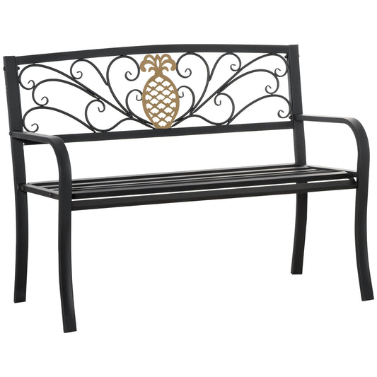 Outsunny 2 Seater Garden Bench 45" x 21.75" x 35.5" Steel Frame Loveseat forÂ Yard,Â Lawn,Â Porch,Â Patio,Â Black and Gold