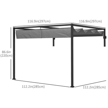 Outsunny 10' x 10' Lean To Pergola, Metal Pergola with Retractable Roof for Grill, Garden, Patio, Deck