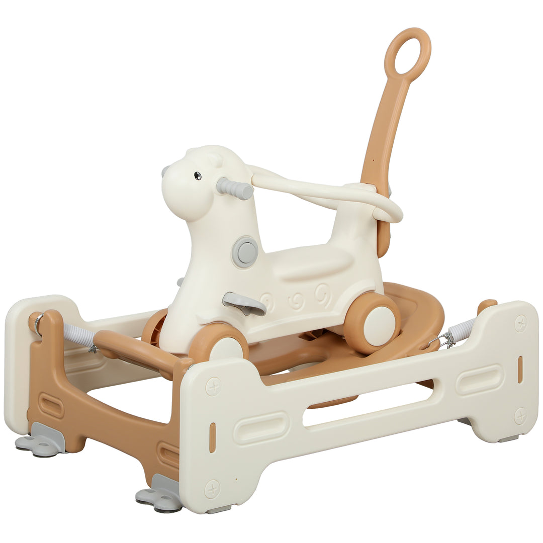 Qaba 5 in 1 Rocking Horse for Toddlers 1-6 Years with Balance Board, Push Handle, 4 Smooth Wheels, Brown