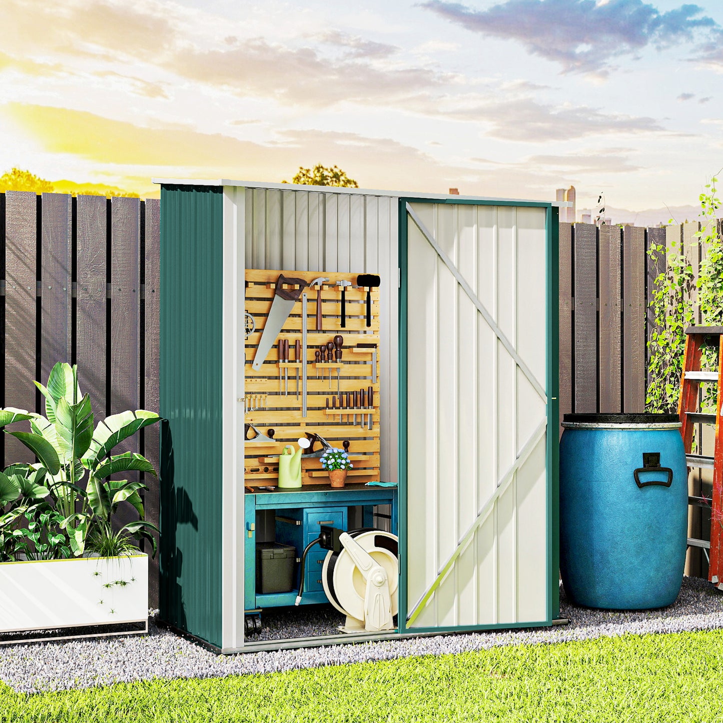 Outsunny 5' x 3' Outdoor Storage Shed, Steel Garden Shed with Single Lockable Door, Tool Storage Shed for Backyard, Brown