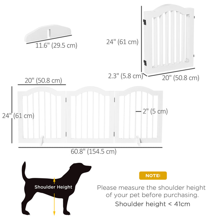 PawHut 24"H Foldable Dog Gate, 3 Panels Freestanding Pet Gate Barriers Indoor with Support Feet, Puppy Fence for Small Dogs, Black