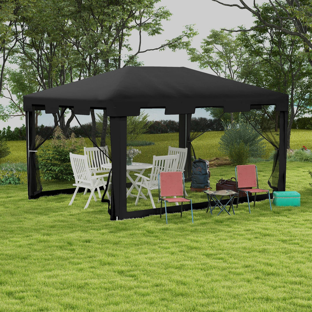 Outsunny 10x13ft Gazebo Party Tent Outdoor Canopy Garden Sun Shade w/Mesh Sidewalls, White