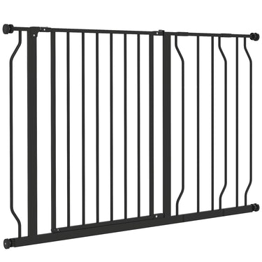 PawHut 30"- 45" Easy Install Pet Gate w/ Door & Double Locking System, Extra Wide Dog Gate for Stairs, Hallways, Black