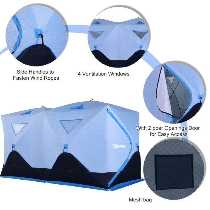 Outsunny 8-Person Insulated Ice Fishing Tent Shelter with Ventilation Windows and Carry Bag, for -22℉, Blue