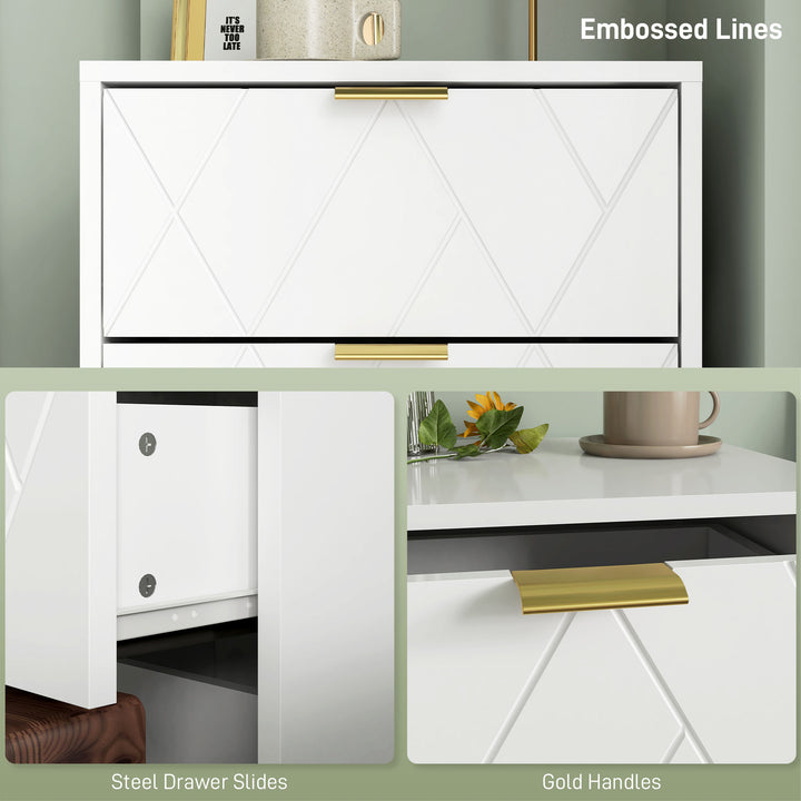 HOMCOM Modern Bedside Table, Accent Nightstand with 2 Drawers, Bed End Table for Bedroom, Living Room, White