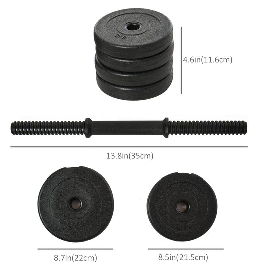 Soozier Adjustable 2 x 22lbs Weight Dumbbell Set for Weight Fitness Training Exercise Fitness Home Gym Equipment, Black (Pair)