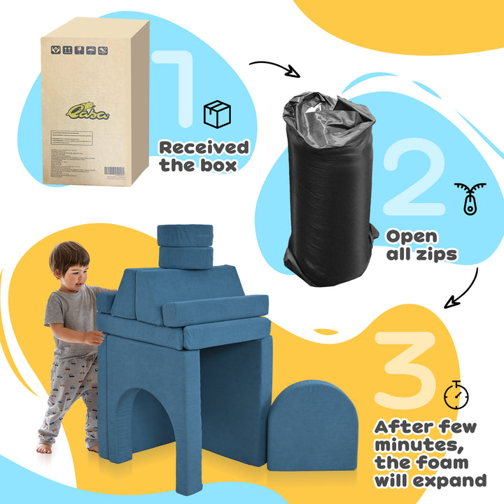 Qaba 12-Piece Modular Kids Play Couch Building Fort for Playroom Bedroom, Convertible Kids Sofa, Grey