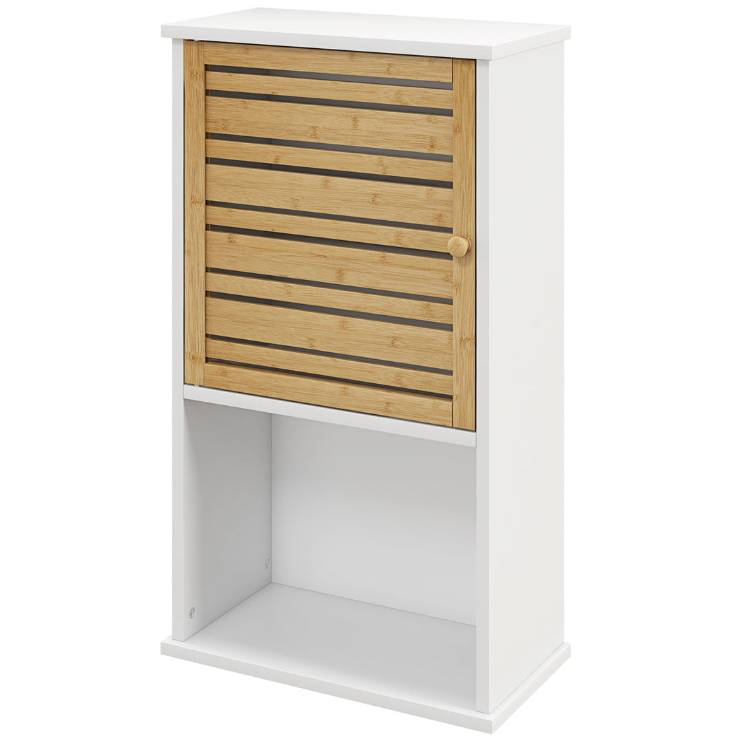 HOMCOM Wall Mounted Bathroom Cabinet with Storage, Bathroom Wall Cabinet with Bamboo Slat Door and Adjustable Shelf, White