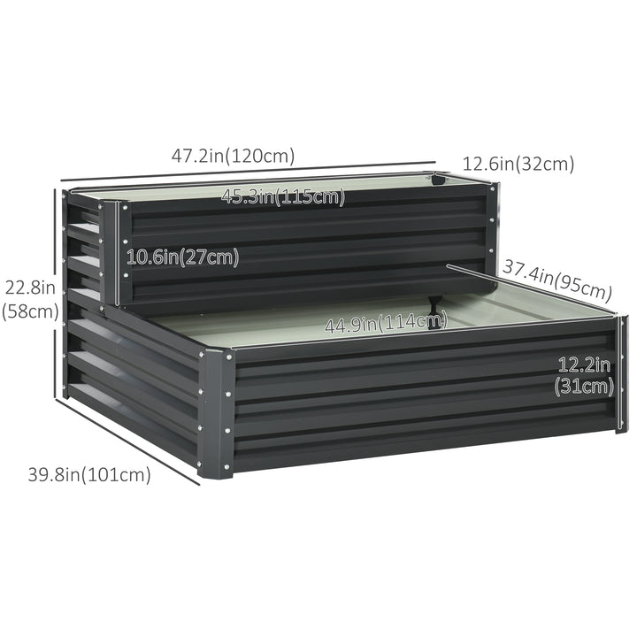 Outsunny 2 Tier Raised Garden Bed, 47" x 40" x 23" Galvanized Steel Planter Box for Vegetables, Flowers, and Herbs, Dark Grey