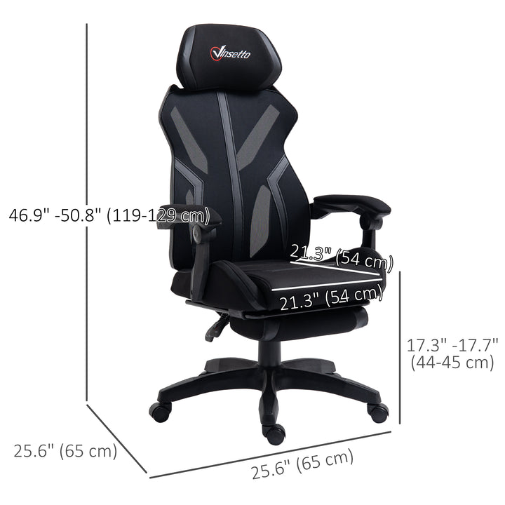 Vinsetto Gaming Chair, Ergonomic Computer Chair with Footrest, Headrest, Recliner Swivel Seat with Adjustable Height, Black