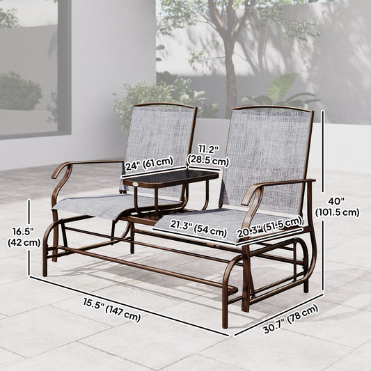 Outsunny Patio Glider Rocking Chair 2 Person Outdoor Loveseat Rocker Garden Furniture Bench, Grey