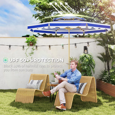 Outsunny 9FT Patio Umbrella with 8 Ribs, Crank, Tilt, UPF 50+, 2-Tier Vent for Garden, Deck, Poolside, Blue