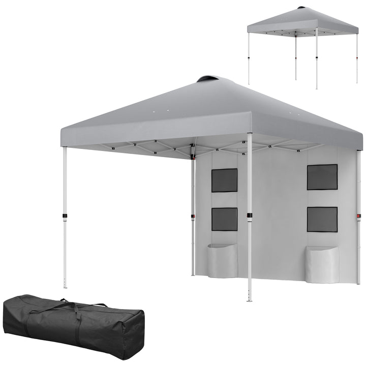 Outsunny 10' x 10' Pop Up Canopy Tent with Sidewall, Height Adjustable Instant Sun Shelter with Storage Pockets, Light Grey
