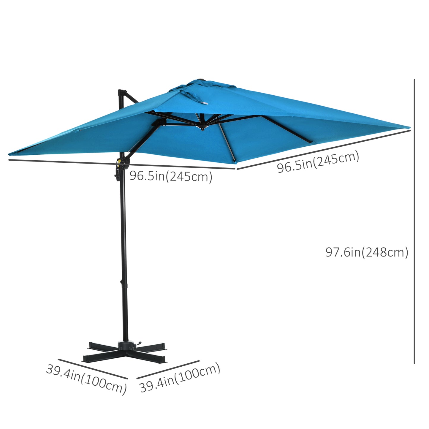 Outsunny 8' x 8' Square Patio Hanging Offset Umbrella with 360Â° Rotation, Aluminum Outdoor Cantilever Parasol with Crank & Tilt, Sun Canopy Shelter with Cross Base, Dark Blue